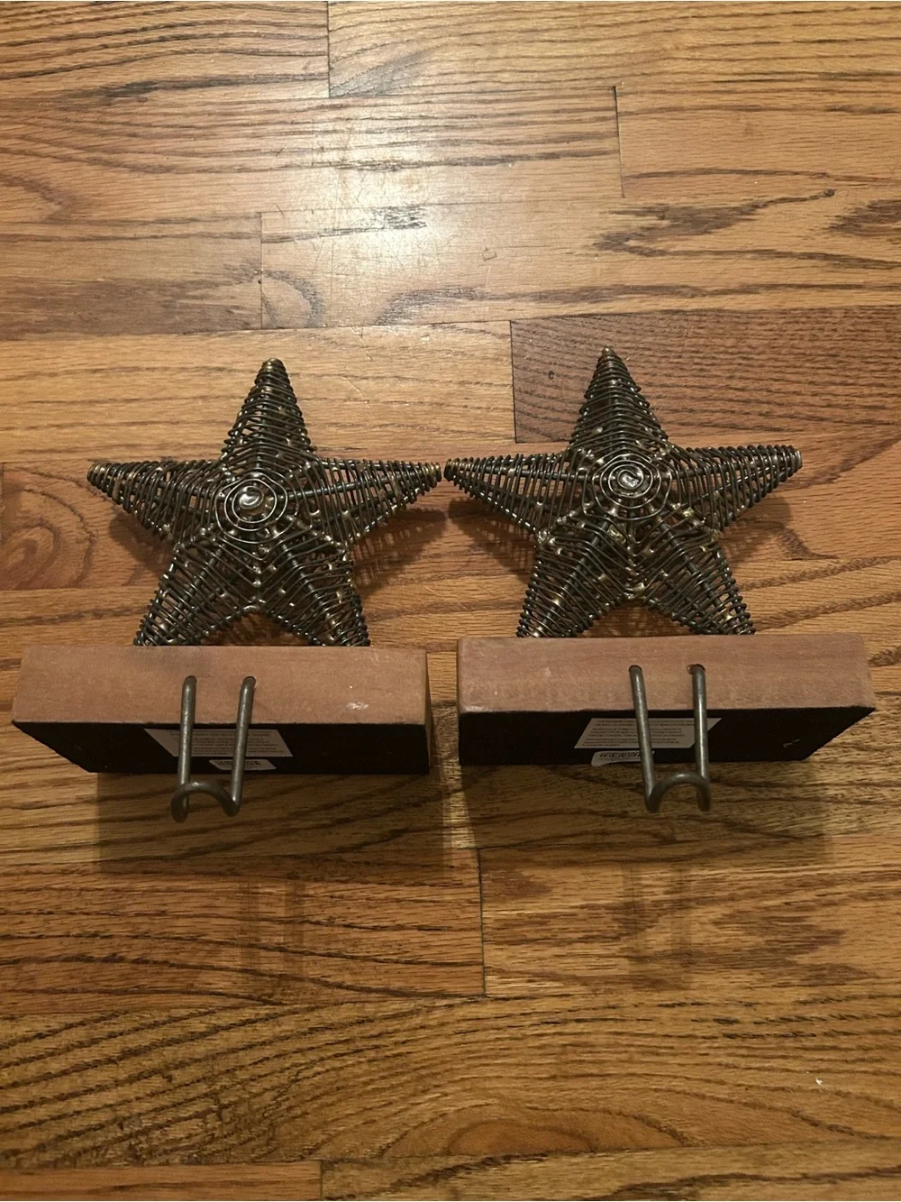 Crate & Barrel Holiday/Christmas/Xmas Metal Star Stocking Hangers W/ Wood Base